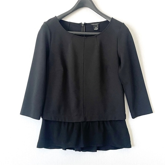CLUB Monaco 3/4 Sleeve Ruffle Accent Blouse in Black - Picture 1 of 9
